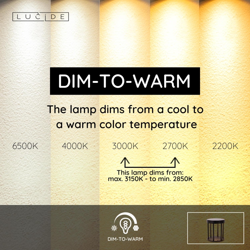 Lucide JACKSON - Stolová lampa Indoor/Outdoor - Ø 16 cm - LED Dim. - 1x2W 2850K/3150K - IP54 - Senzor deň/noc - Čierny